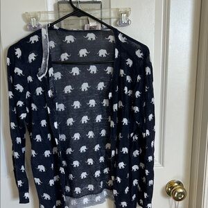 LOFT blue and White Elephant Print Cardigan